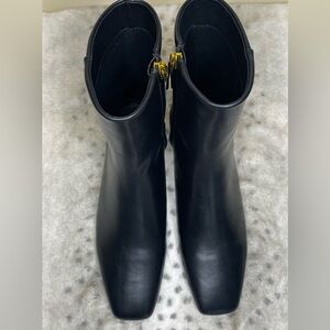 Black Ankle Booties with Gold Zipper